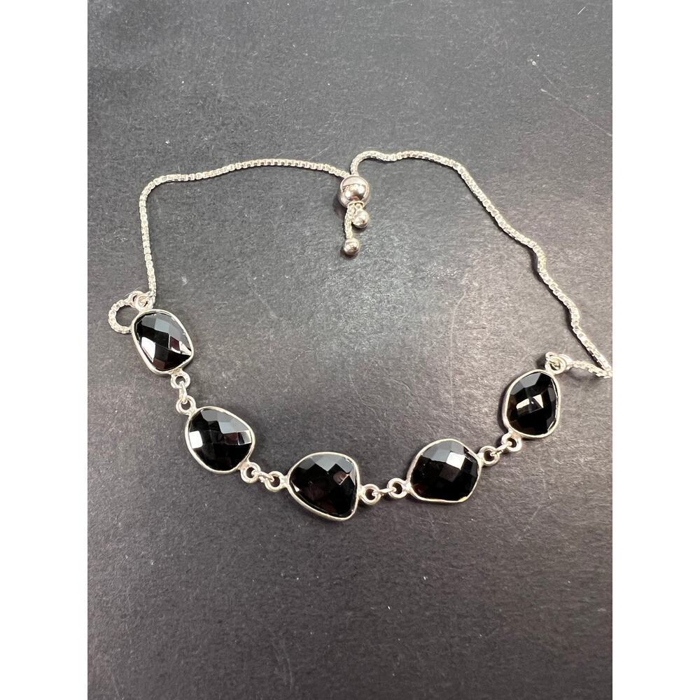 NEW WOT Black spinel and sterling silver bolo bracelet